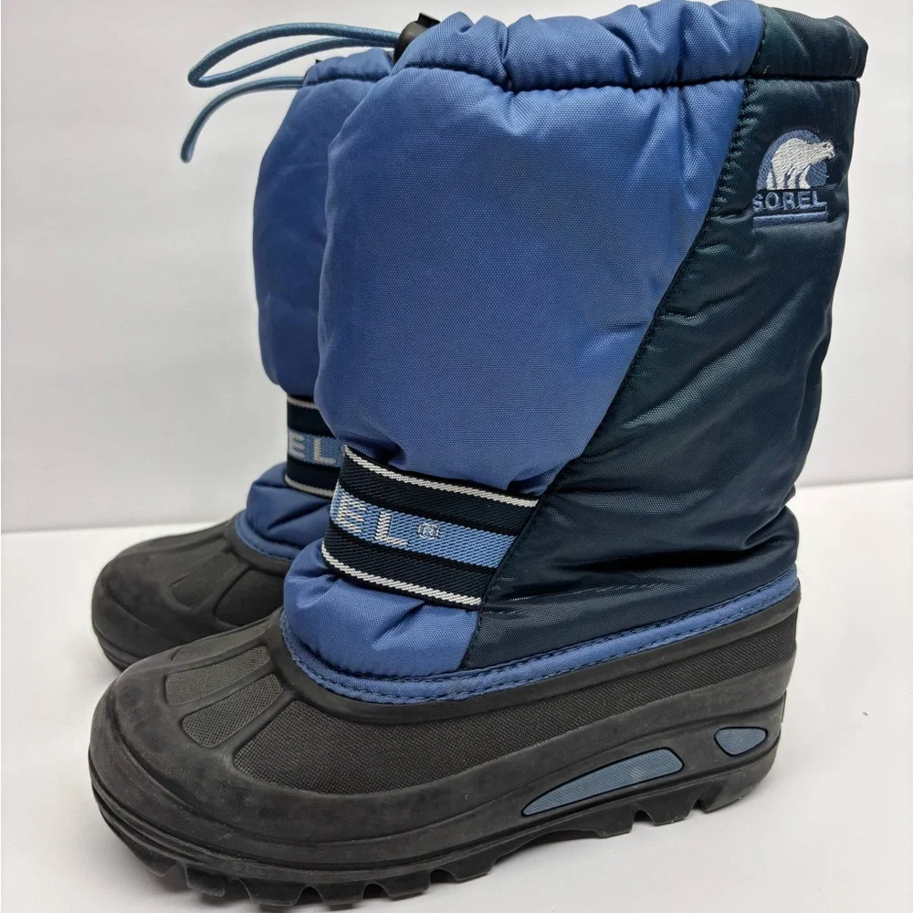 Sorel Blue and Black Kids' Winter Boots with Adjustable Strap, SZ 4